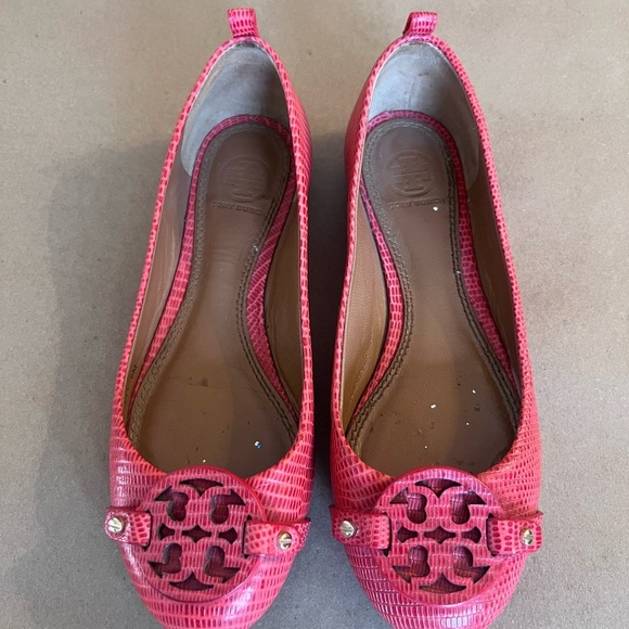 Tory Burch Mini Miller Ballet Flat Melon Micro Tejus Lizard embossed women's 5M - Picture 1 of 8